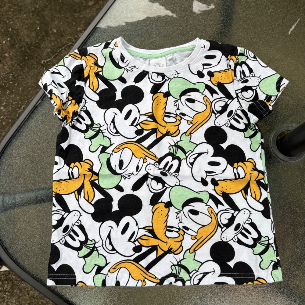 Disney 100 Kids Mickey Mouse Donald Duck Pluto Goofy All Over Print T-Shirt 110‎
